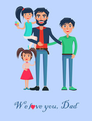 Happy Father of Many Children Vector Illustration