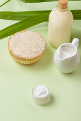 Obraz na płótnie Canvas Milk and rice in bowl on light background.