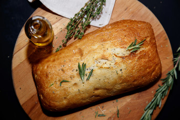 Traditional Italian ciabatta bread with herbs.