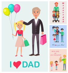 Fototapeta premium I Love Dad Poster of Daughter with Dad and Images