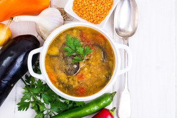 Vegetable soup with red lentil