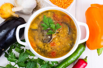 Vegetable soup with red lentil