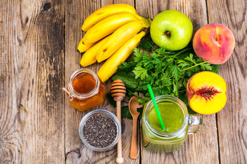 Fruit vegetable smoothies with honey and chia seeds