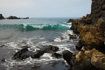 Fototapeta na wymiar Big stormy ocean wave. Blue water background.