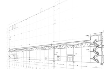 Background -architectural drawing of industrial building
