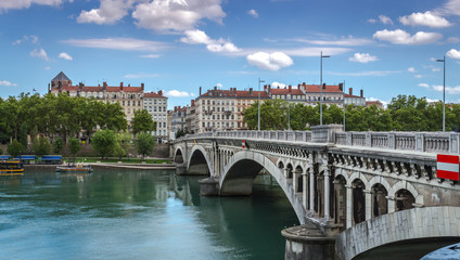 Obraz premium Lyon Pont Lafayette, Wilson bridge Rhone river