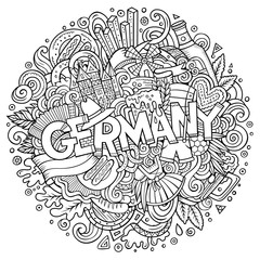 Cartoon cute doodles hand drawn Germany inscription