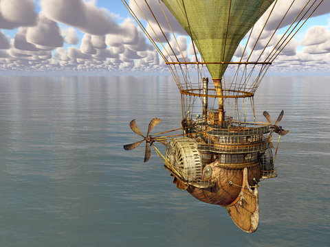 Fantasie Heißluftballon über dem Meer
