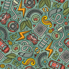 Cartoon cute hand drawn electric cars seamless pattern