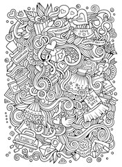 Cartoon cute doodles hand drawn wedding illustration