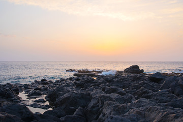 Panorama of beautiful sunset over the bay
