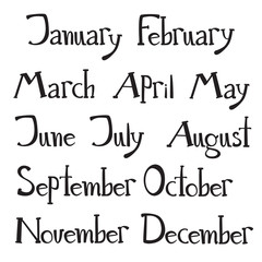 Hand drawn vector lettering - months of the year. Doodle  style.