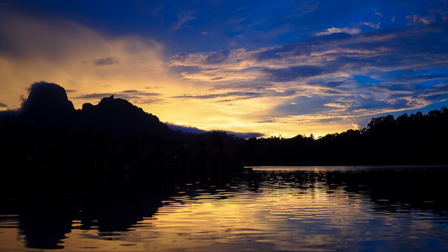 Sunrise on the mountain in the river