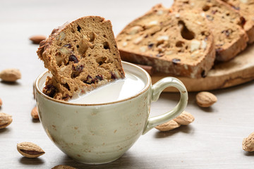 Biscotti with nuts and cranberries. Selective focus