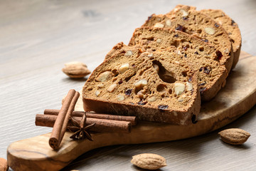 Biscotti with nuts and cranberries. Selective focus