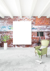 Fototapeta premium Loft bedroom in modern style interior design with eclectic wall and stylish sofa. 3D Rendering.