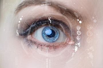 human eye and graphical interface. smart contact lens concept.