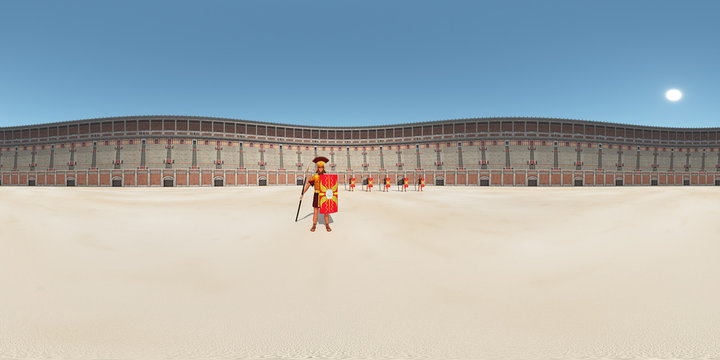 360 Grad Panorama mit römischen Legionären im Kolosseum