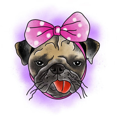 Stylized dog. Tattoo design. Cartoon illustration, hand drawn style.