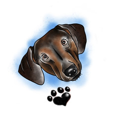 Stylized dog. Tattoo design. Cartoon illustration, hand drawn style.