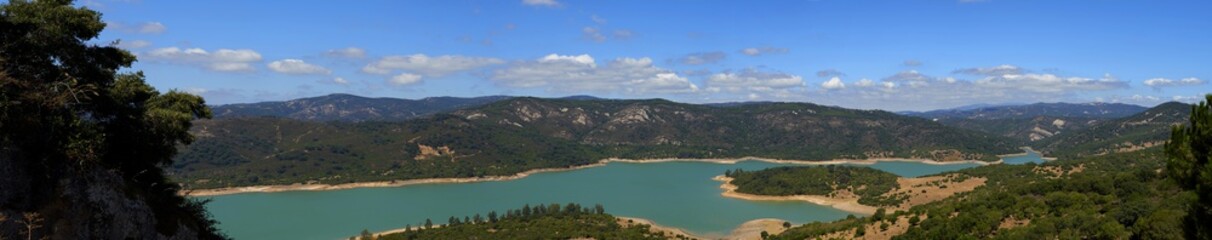 Fototapeta na wymiar View of Gudarranke's Lake from Castellar de la Frontera Castle in Cadiz, Spain