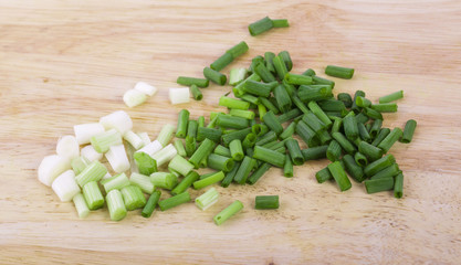 Chopped green onions on white