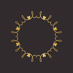 Gold round frame with floral elements. Greeting card with place for text, gold menu and invitation border. Vector illustration.