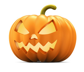 Scary Halloween pumpkin lantern with a candle inside. 3d render.