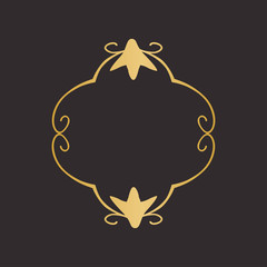Gold round frame with floral elements. Greeting card with place for text, gold menu and invitation border. Vector illustration.