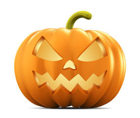 Scary Halloween pumpkin lantern with a candle inside. 3d render.