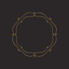 Gold round frame with floral elements. Greeting card with place for text, gold menu and invitation border. Vector illustration.