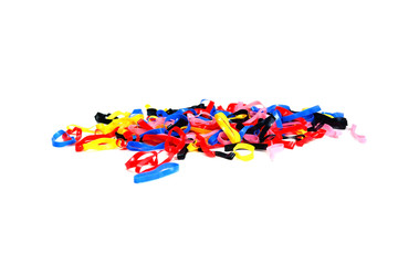 the stack of color rubber band on white background isolated