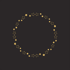 Gold round frame with floral elements. Greeting card with place for text, gold menu and invitation border. Vector illustration.