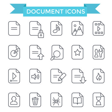 Document icons, line flat design