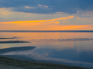 Fototapeta na wymiar Evening twilight on the shore of the Gulf of Riga in Jurmala.Baltic Sea, Latvia, Europe