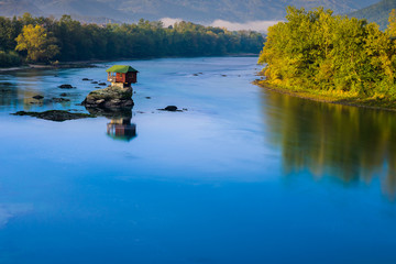 Lonely house on the river Drina in Bajina Basta, Serbia