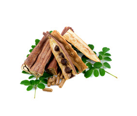 Dried Moringa leaf and powder - medicinal plant isolated on white background