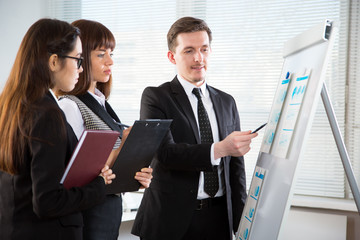 Young business people discussing a new project at a meeting