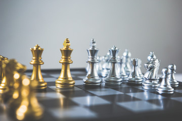 Chess board game concept of business ideas and competition and strategy plan success meaning, Stock financial statistic graph analysis data concept.