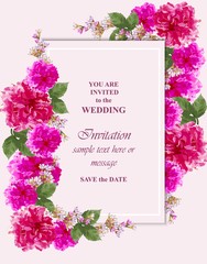 Invitation Card vector. Roses beauty flowers. Fuchsia pink colors
