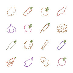 Vegetables icons - Potato, carrot and garlic