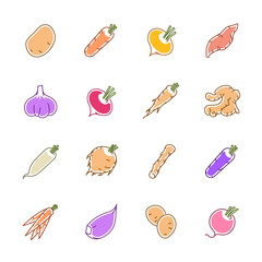 Vegetables icons - Potato, carrot and garlic