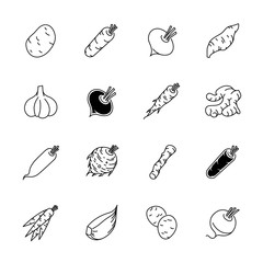Vegetables icons - Potato, carrot and garlic