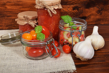 sweet fresh tomato juice with garlic with empty space for text