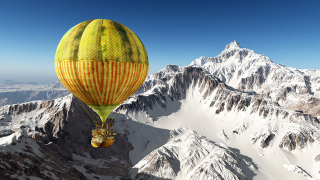 Fantasie Heißluftballon über den Bergen