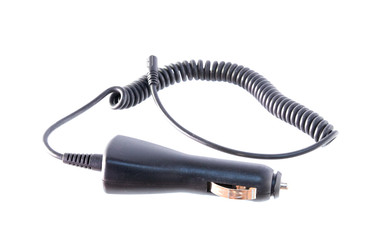 Electric adapter with cord,closeup shot on white isolated. 