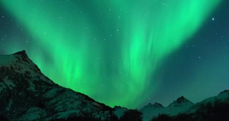 Time lapse clip of Polar Light or Northern Light (Aurora Borealis) in the night sky over the Lofoten - Powered by Adobe