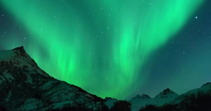 Time lapse clip of Polar Light or Northern Light (Aurora Borealis) in the night sky over the Lofoten