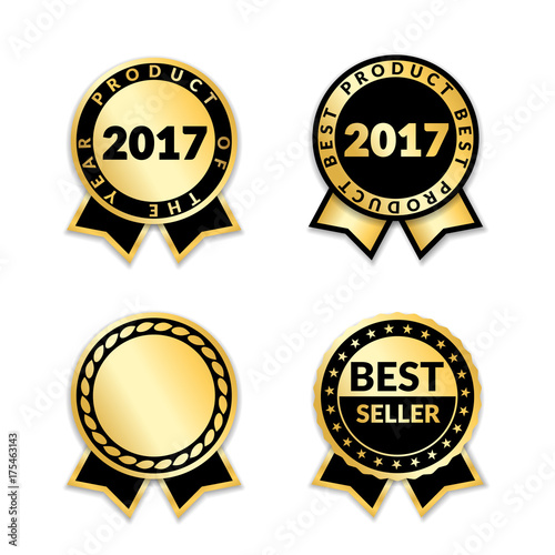 ribbon awards best seller of year 2017 set gold ribbon award icons