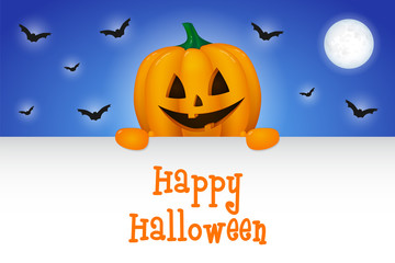 Happy Halloween - banner with funny pumpkin. Vector.